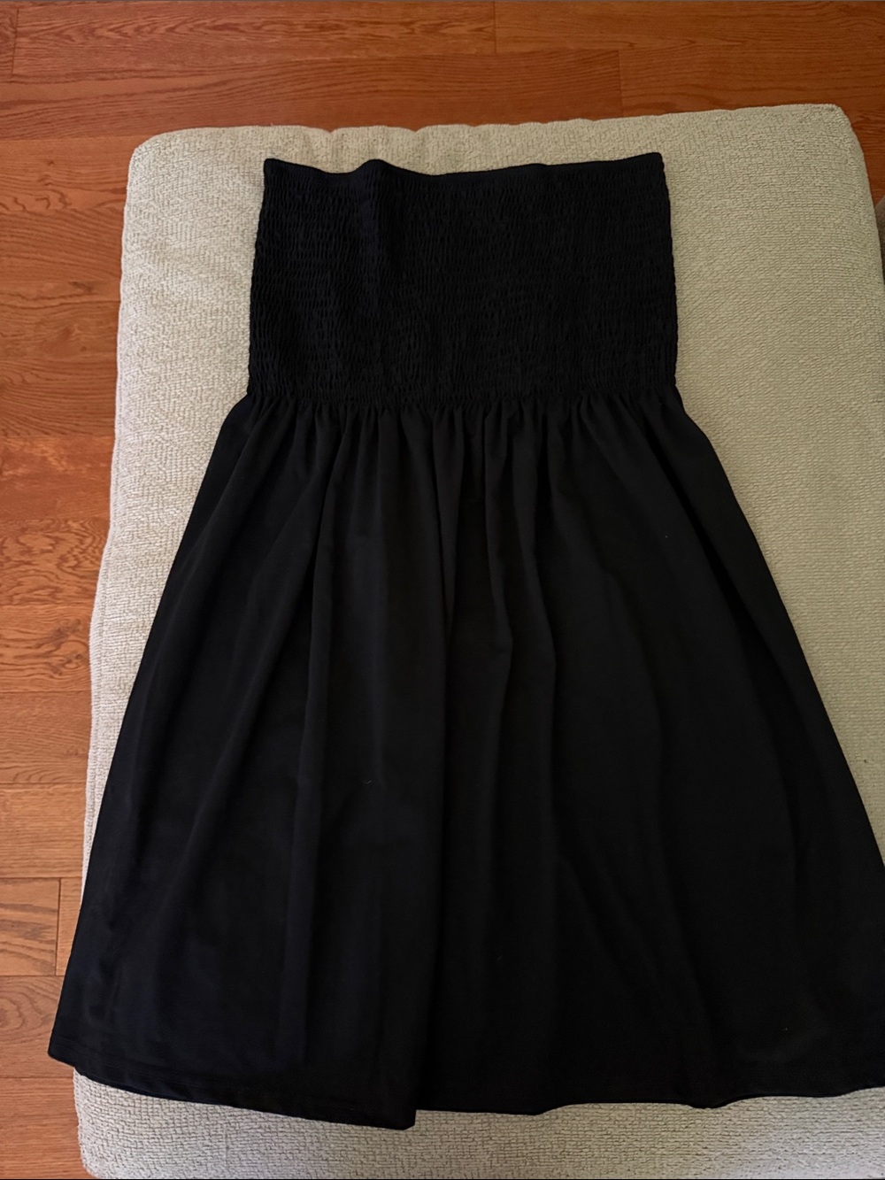 Black Strapless Smocked Dress
